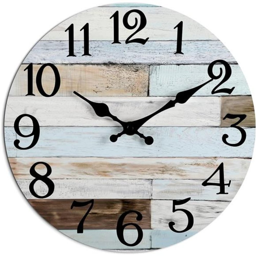10 Inch Silent Non-Ticking Wooden Wall Clocks -  Country Retro Rustic Style